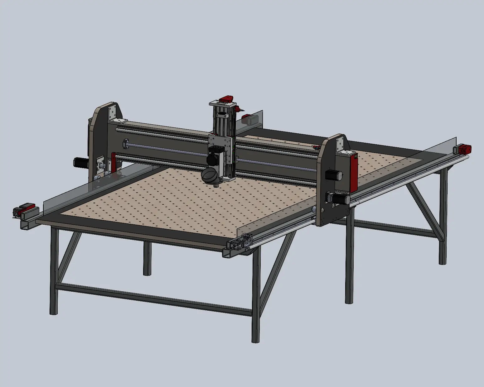 CAD-Gesamtansicht einer CNC-Fräse mit Portalaufbau und stabiler Maschinenkonstruktion