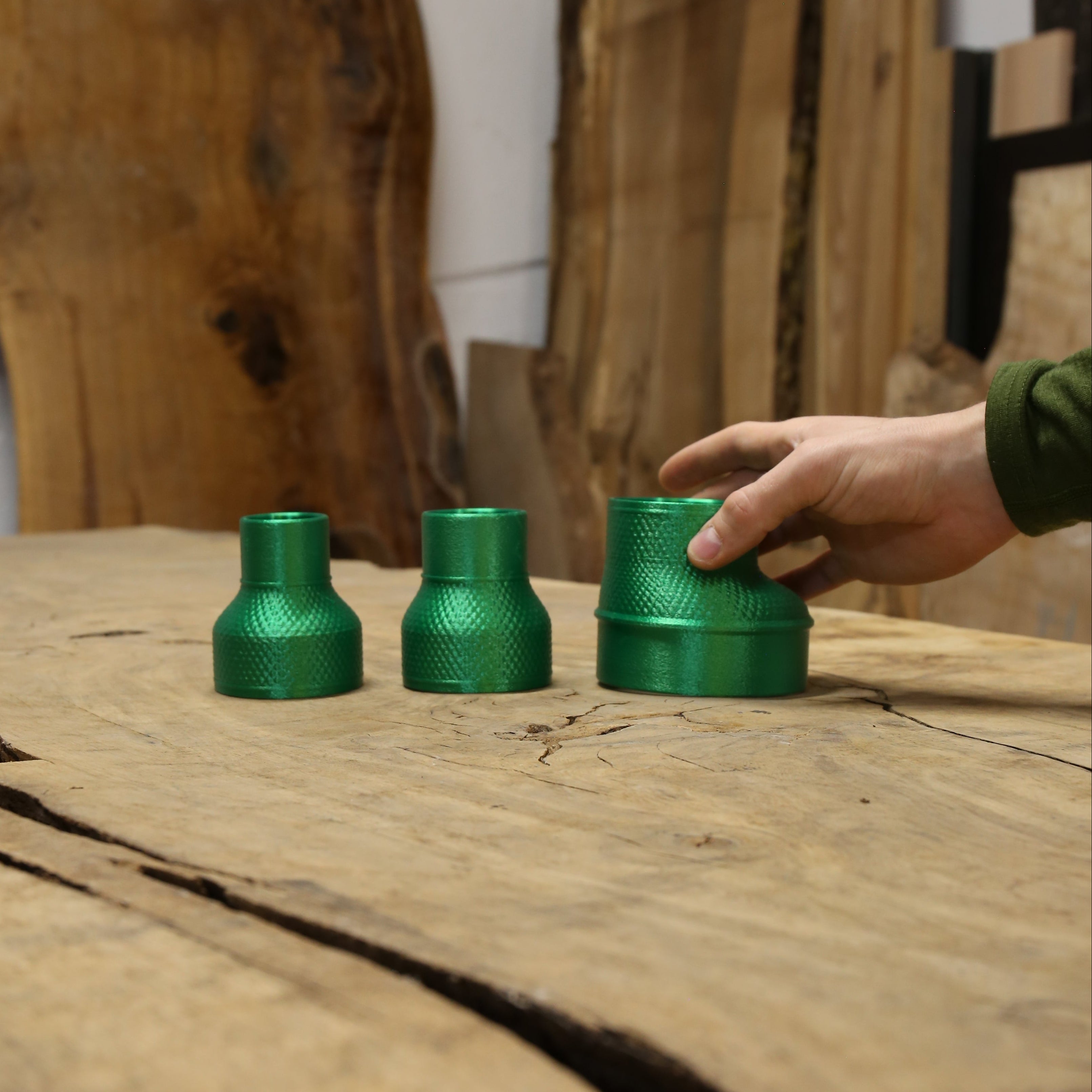 3 Varianten des Adapters für Absaugung des Fräsus Maximus Planfräsgeräts